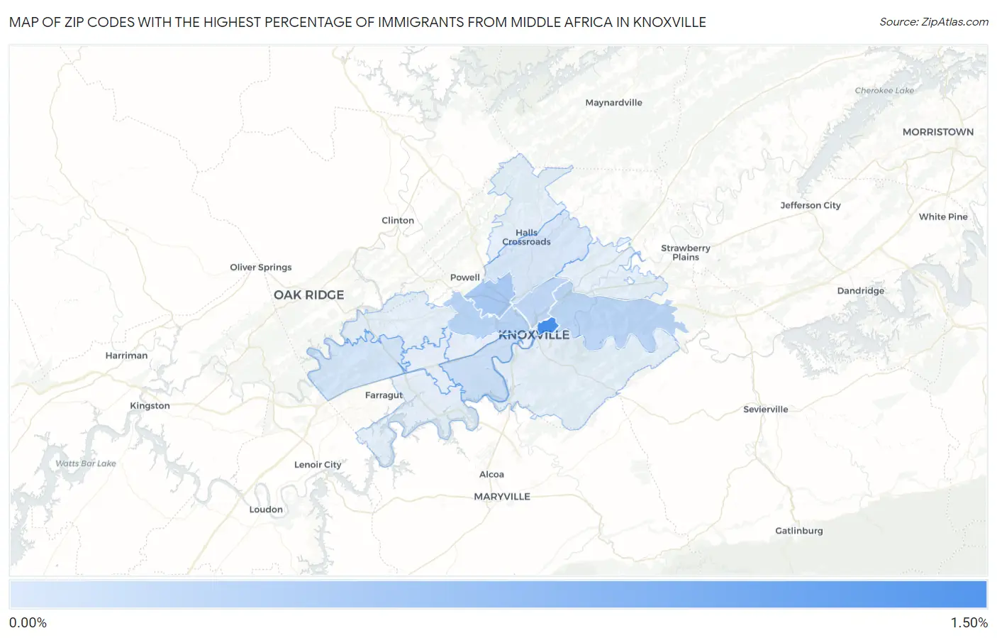 Zip Codes with the Highest Percentage of Immigrants from Middle Africa in Knoxville Map