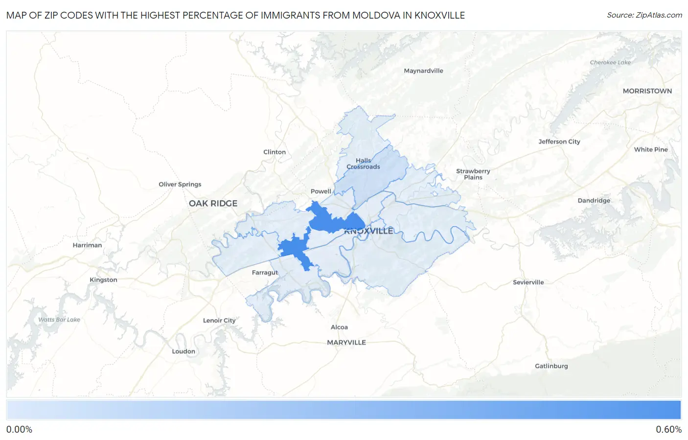 Zip Codes with the Highest Percentage of Immigrants from Moldova in Knoxville Map