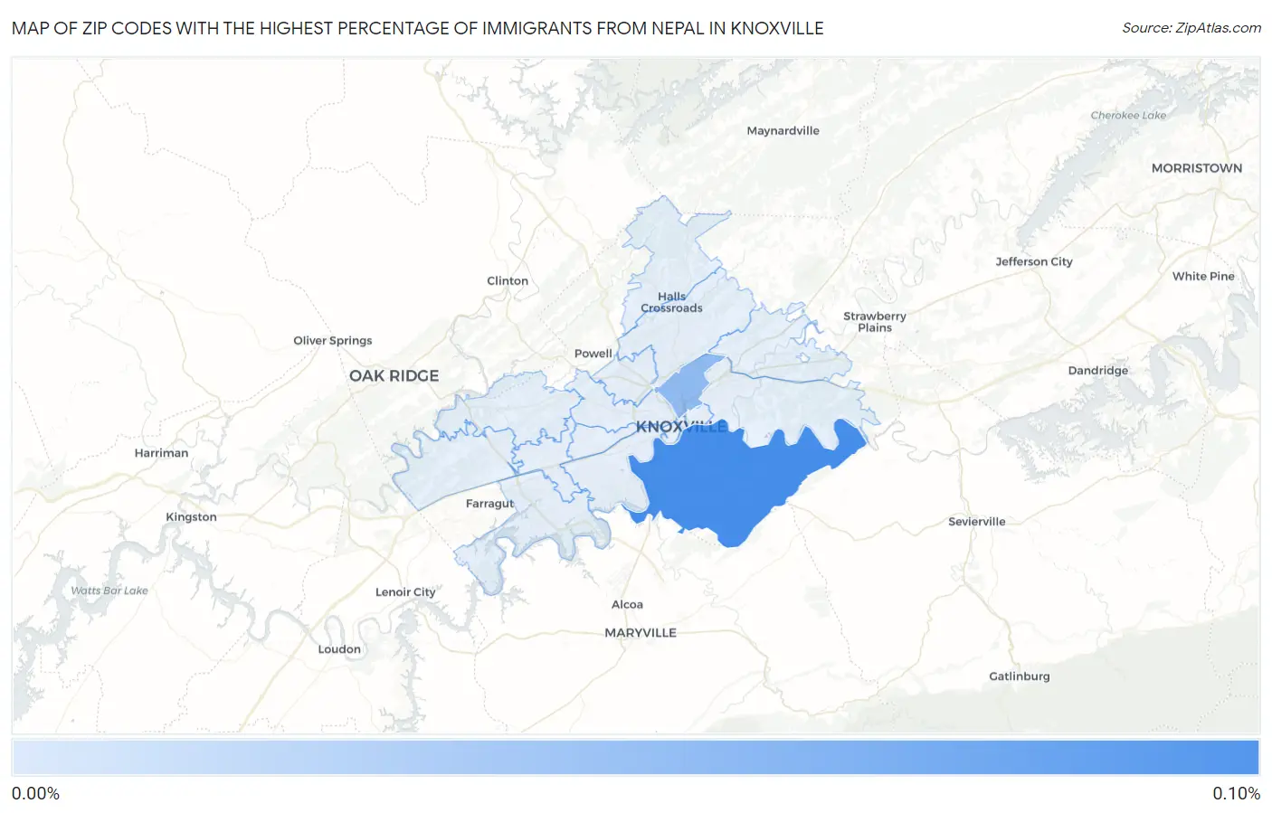 Zip Codes with the Highest Percentage of Immigrants from Nepal in Knoxville Map