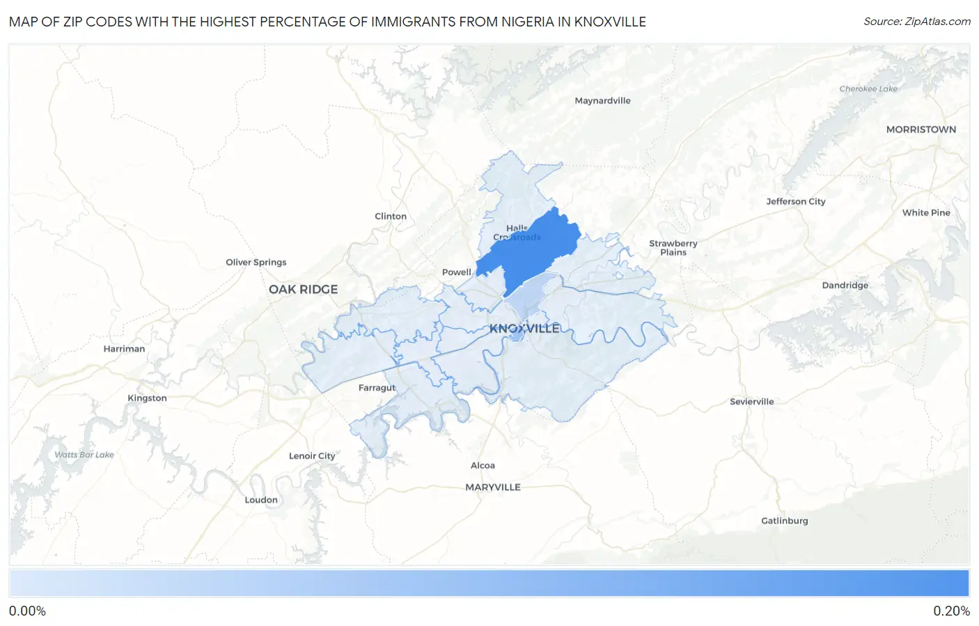 Zip Codes with the Highest Percentage of Immigrants from Nigeria in Knoxville Map