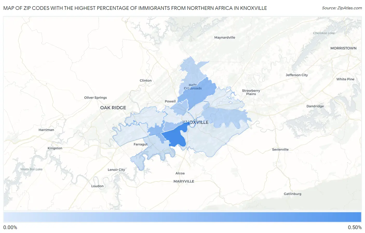 Zip Codes with the Highest Percentage of Immigrants from Northern Africa in Knoxville Map