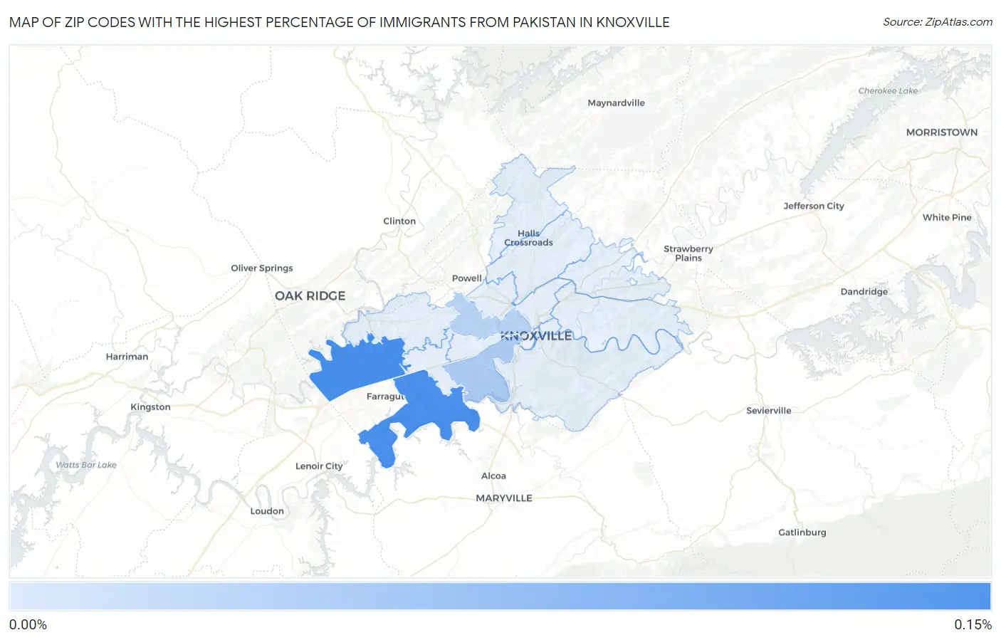 Zip Codes with the Highest Percentage of Immigrants from Pakistan in Knoxville Map