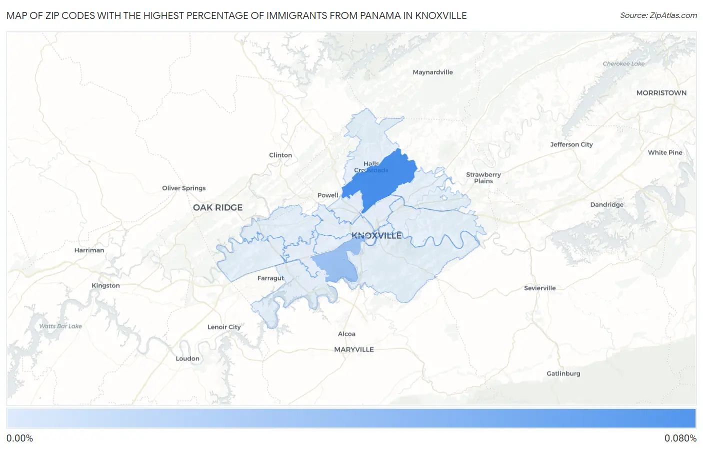 Zip Codes with the Highest Percentage of Immigrants from Panama in Knoxville Map