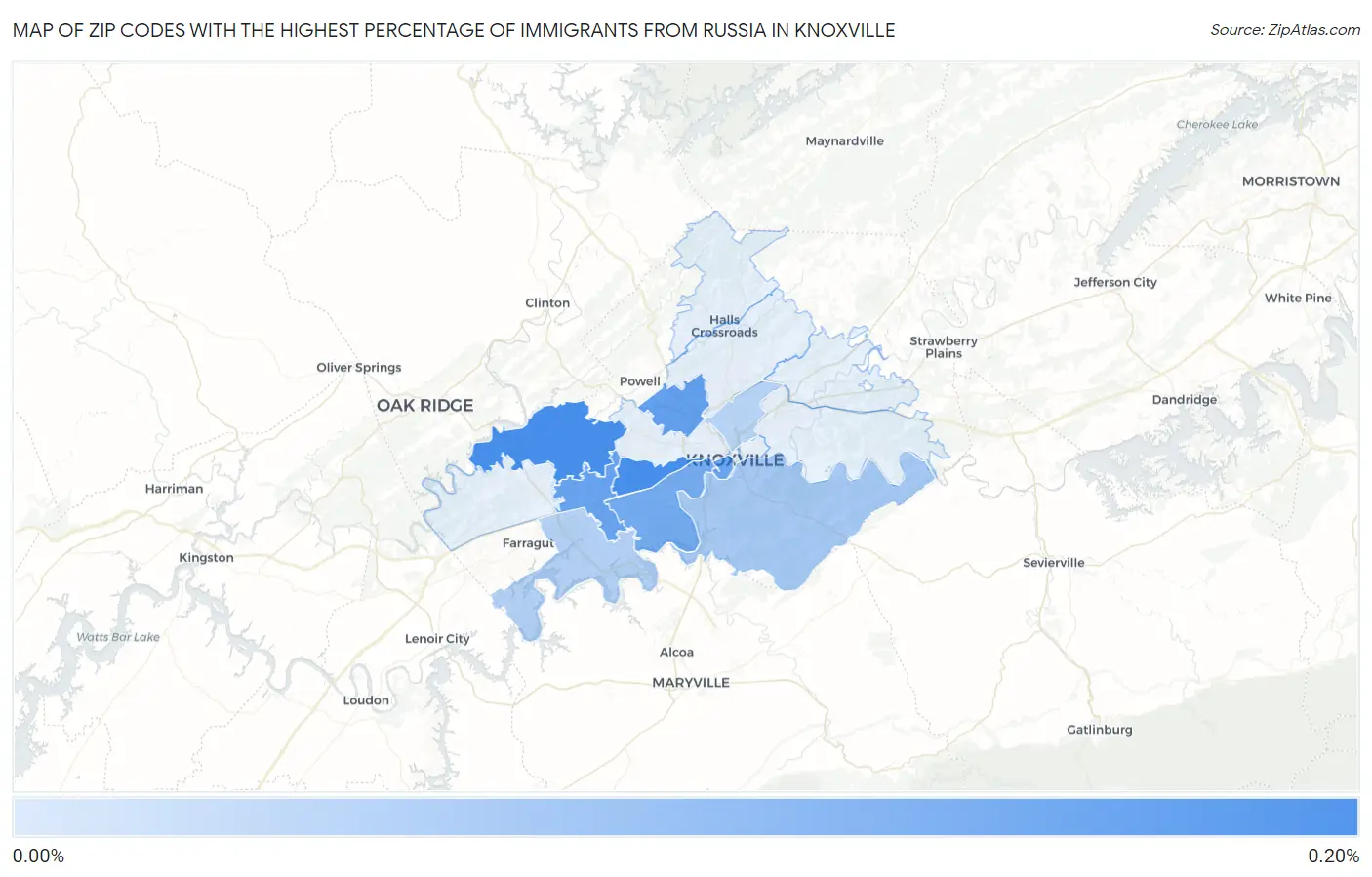 Zip Codes with the Highest Percentage of Immigrants from Russia in Knoxville Map