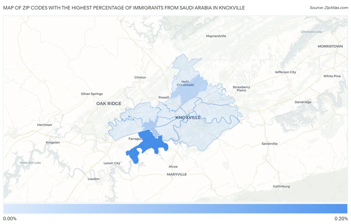 Zip Codes with the Highest Percentage of Immigrants from Saudi Arabia in Knoxville Map