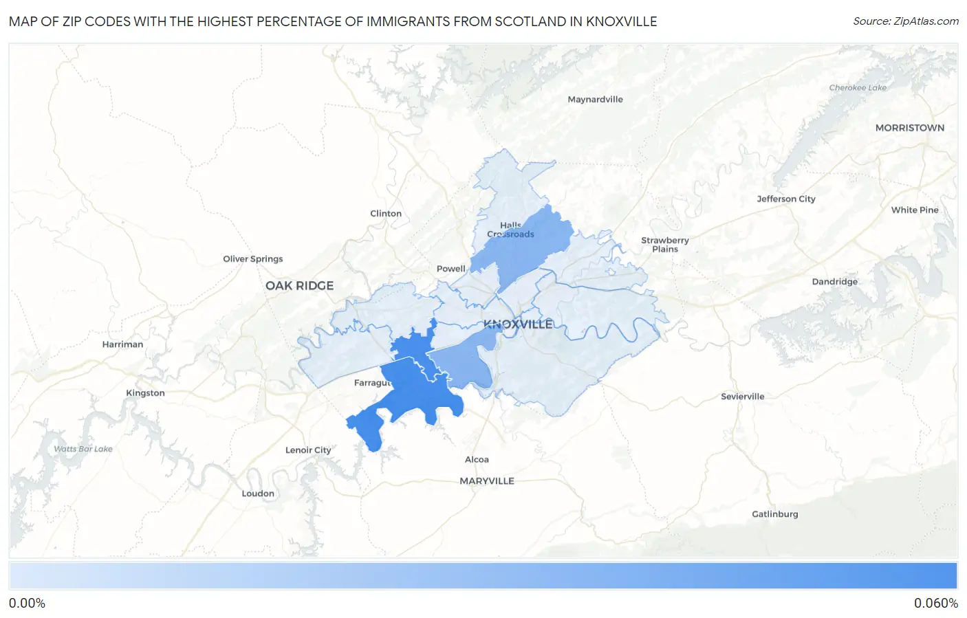 Zip Codes with the Highest Percentage of Immigrants from Scotland in Knoxville Map