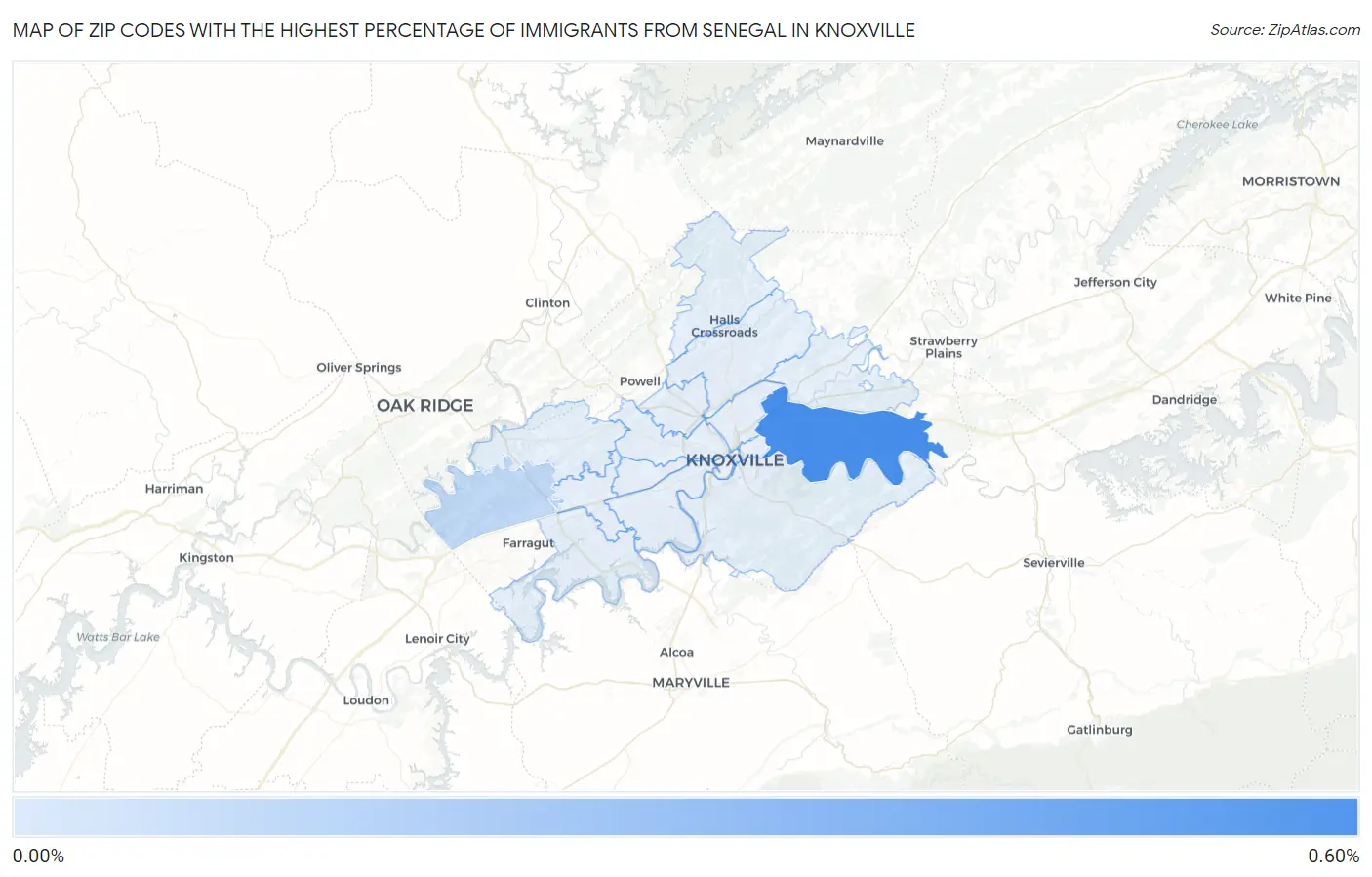 Zip Codes with the Highest Percentage of Immigrants from Senegal in Knoxville Map