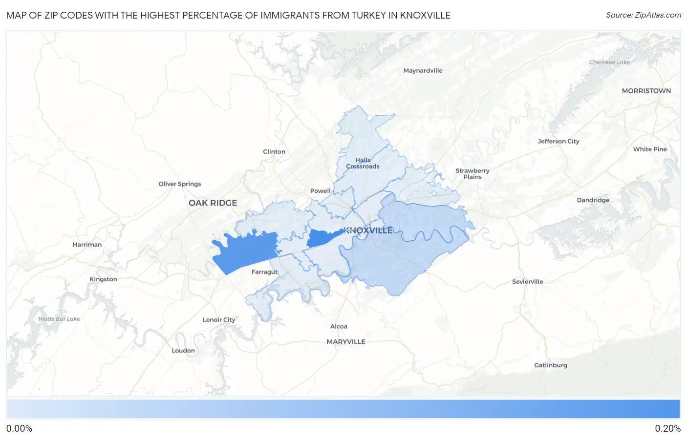 Zip Codes with the Highest Percentage of Immigrants from Turkey in Knoxville Map