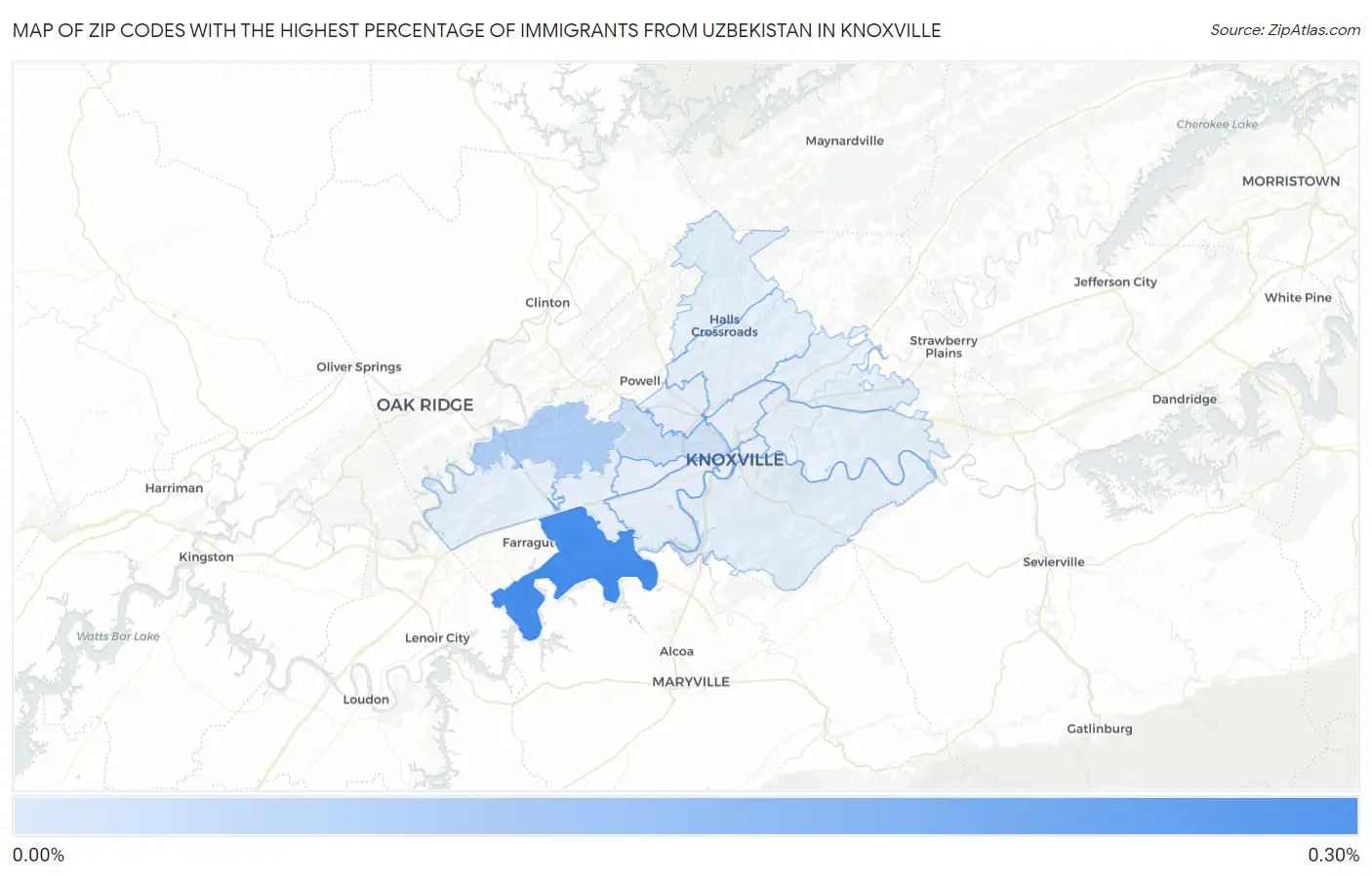 Zip Codes with the Highest Percentage of Immigrants from Uzbekistan in Knoxville Map