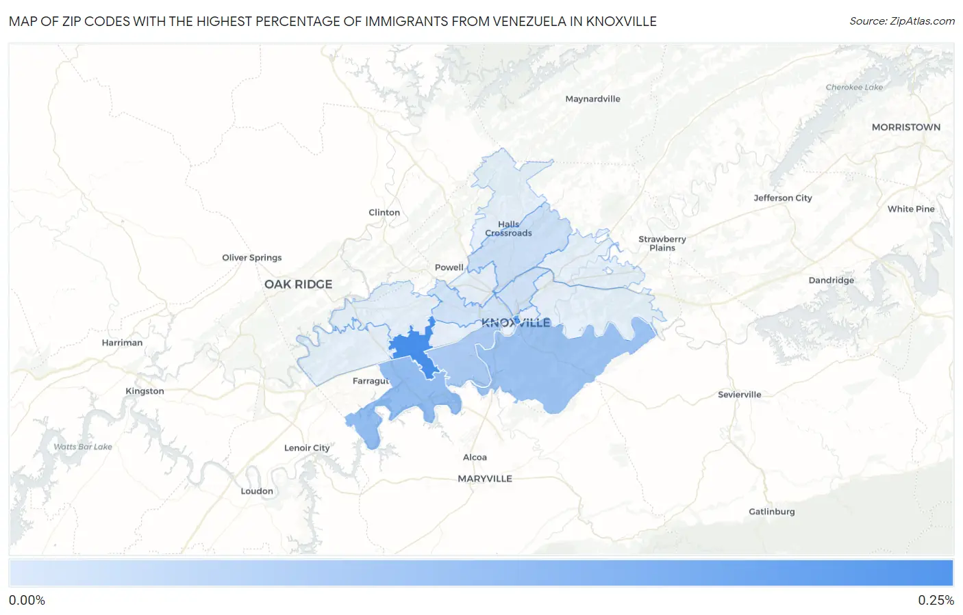 Zip Codes with the Highest Percentage of Immigrants from Venezuela in Knoxville Map