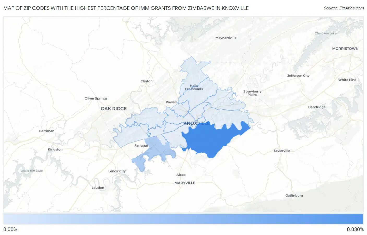 Zip Codes with the Highest Percentage of Immigrants from Zimbabwe in Knoxville Map