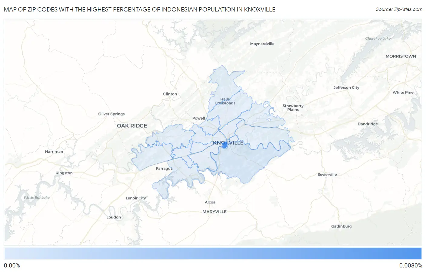 Zip Codes with the Highest Percentage of Indonesian Population in Knoxville Map