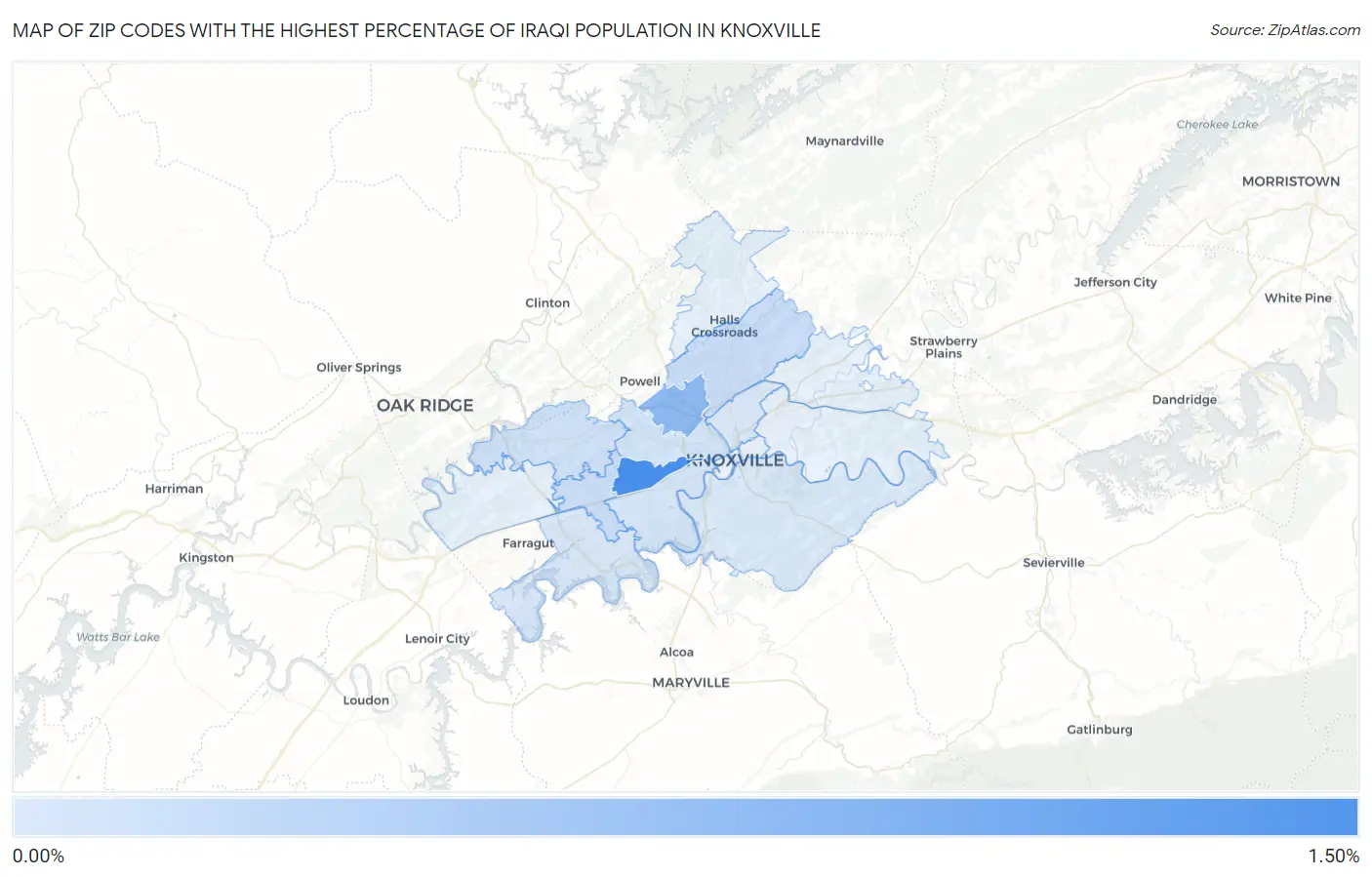 Zip Codes with the Highest Percentage of Iraqi Population in Knoxville Map