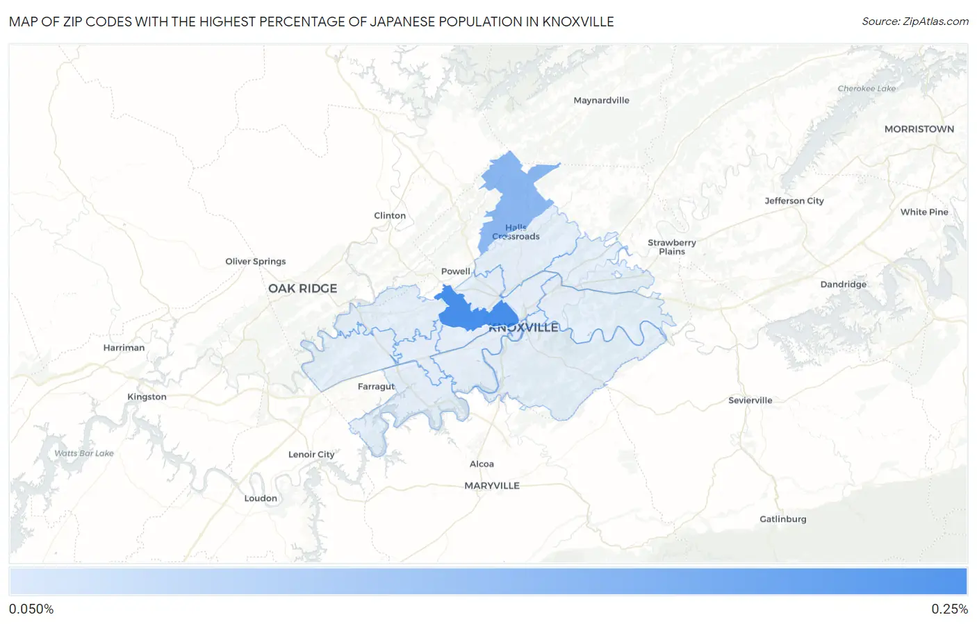 Zip Codes with the Highest Percentage of Japanese Population in Knoxville Map