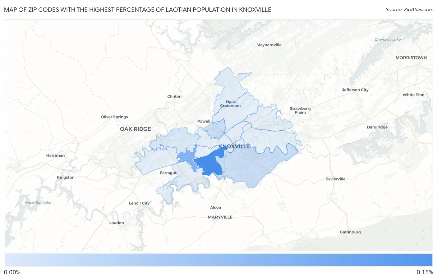 Zip Codes with the Highest Percentage of Laotian Population in Knoxville Map