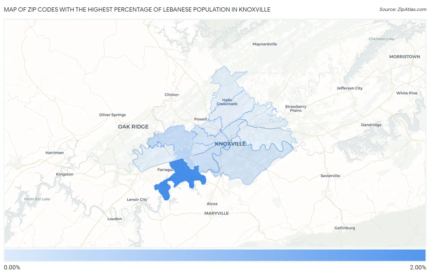 Zip Codes with the Highest Percentage of Lebanese Population in Knoxville Map