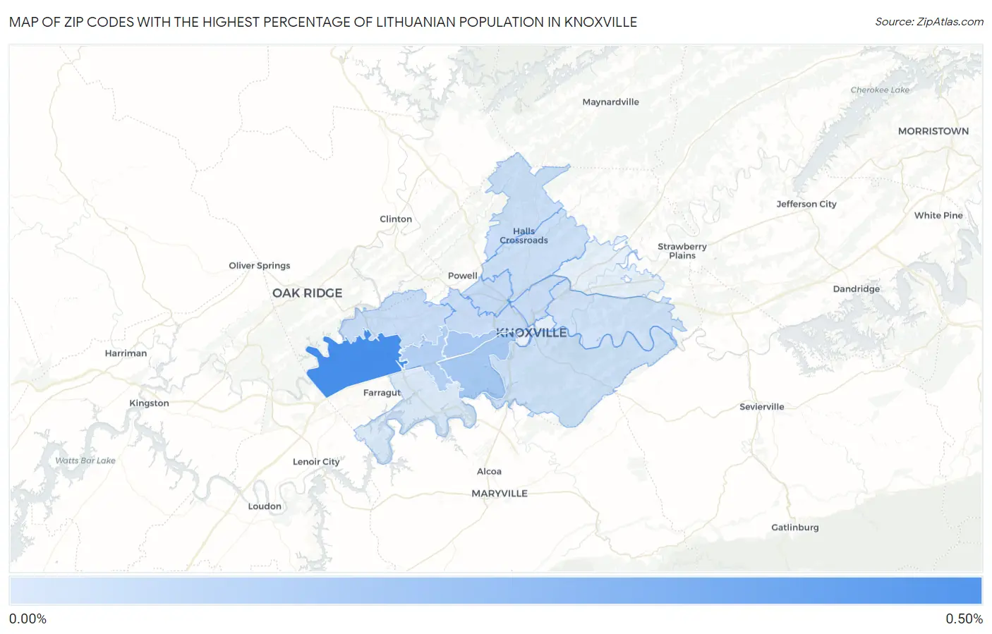Zip Codes with the Highest Percentage of Lithuanian Population in Knoxville Map