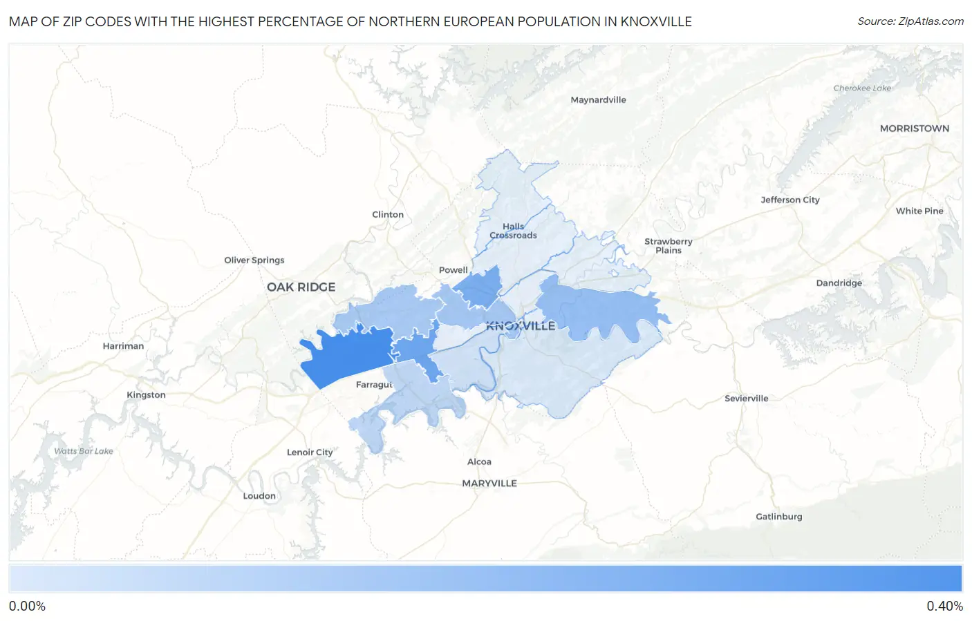 Zip Codes with the Highest Percentage of Northern European Population in Knoxville Map