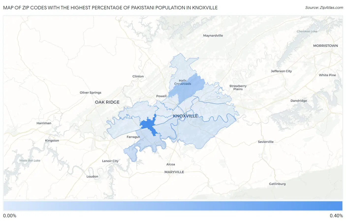 Zip Codes with the Highest Percentage of Pakistani Population in Knoxville Map