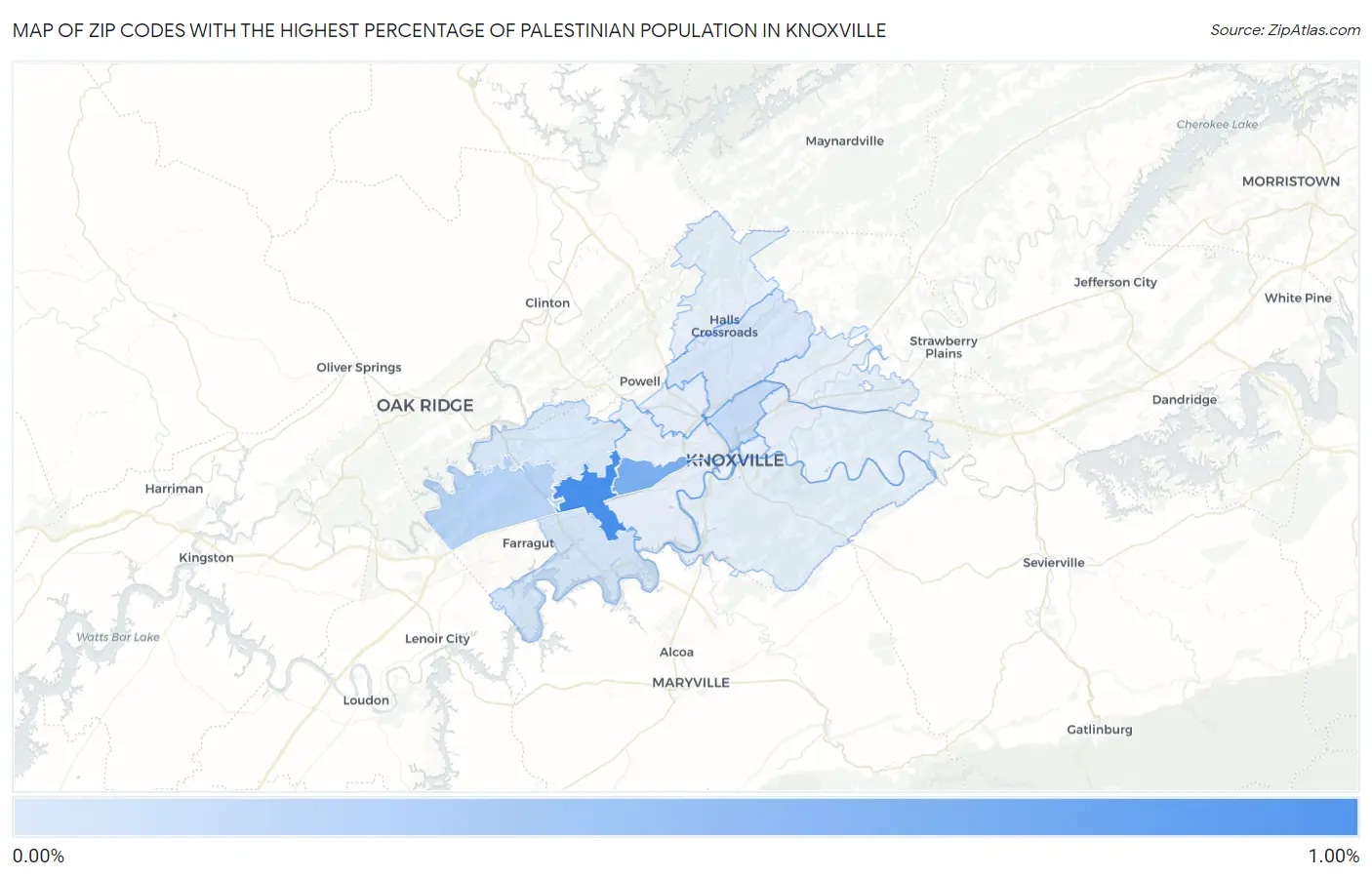 Zip Codes with the Highest Percentage of Palestinian Population in Knoxville Map