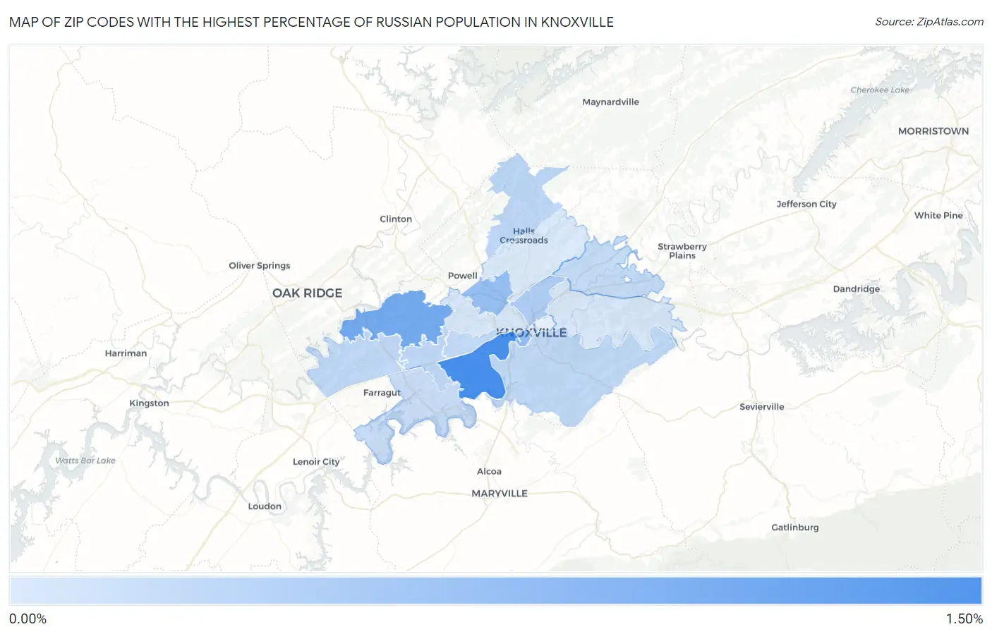 Zip Codes with the Highest Percentage of Russian Population in Knoxville Map