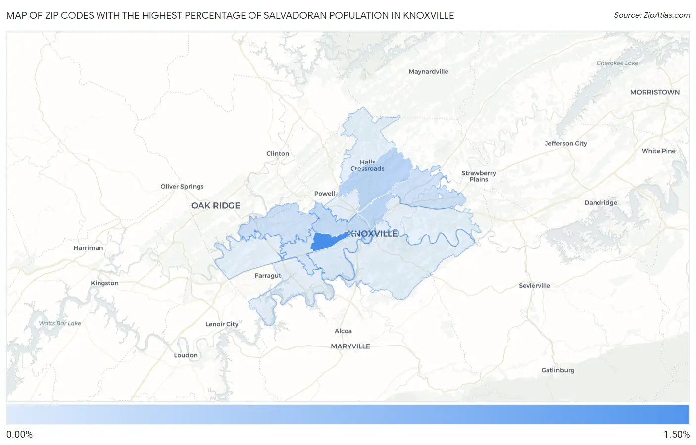 Zip Codes with the Highest Percentage of Salvadoran Population in Knoxville Map