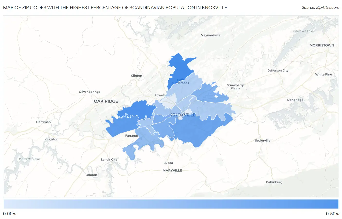 Zip Codes with the Highest Percentage of Scandinavian Population in Knoxville Map