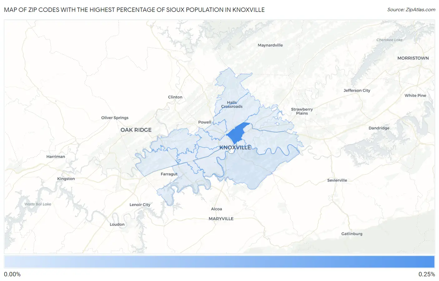 Zip Codes with the Highest Percentage of Sioux Population in Knoxville Map