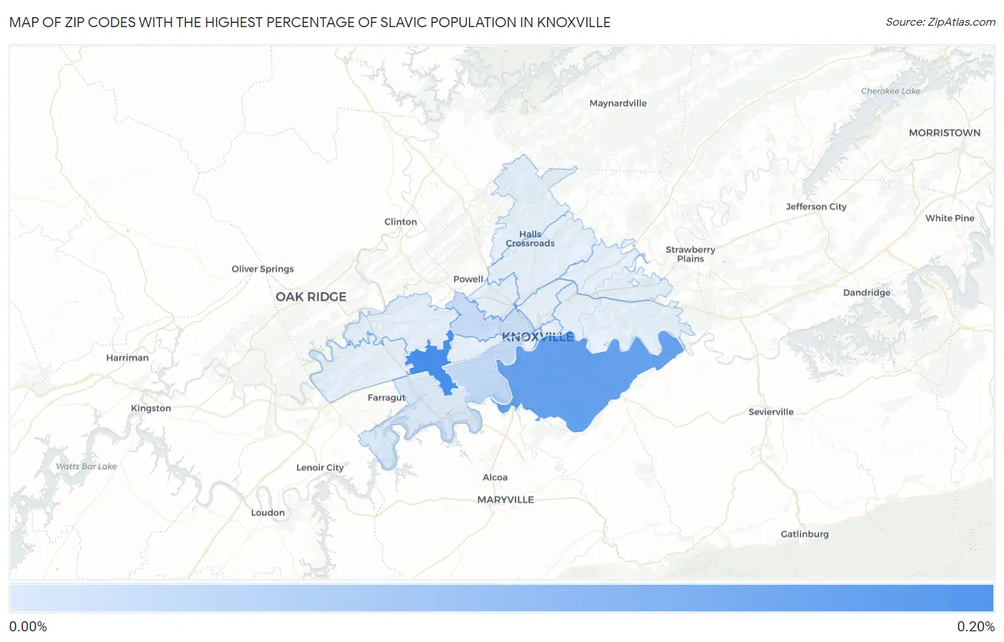 Zip Codes with the Highest Percentage of Slavic Population in Knoxville Map
