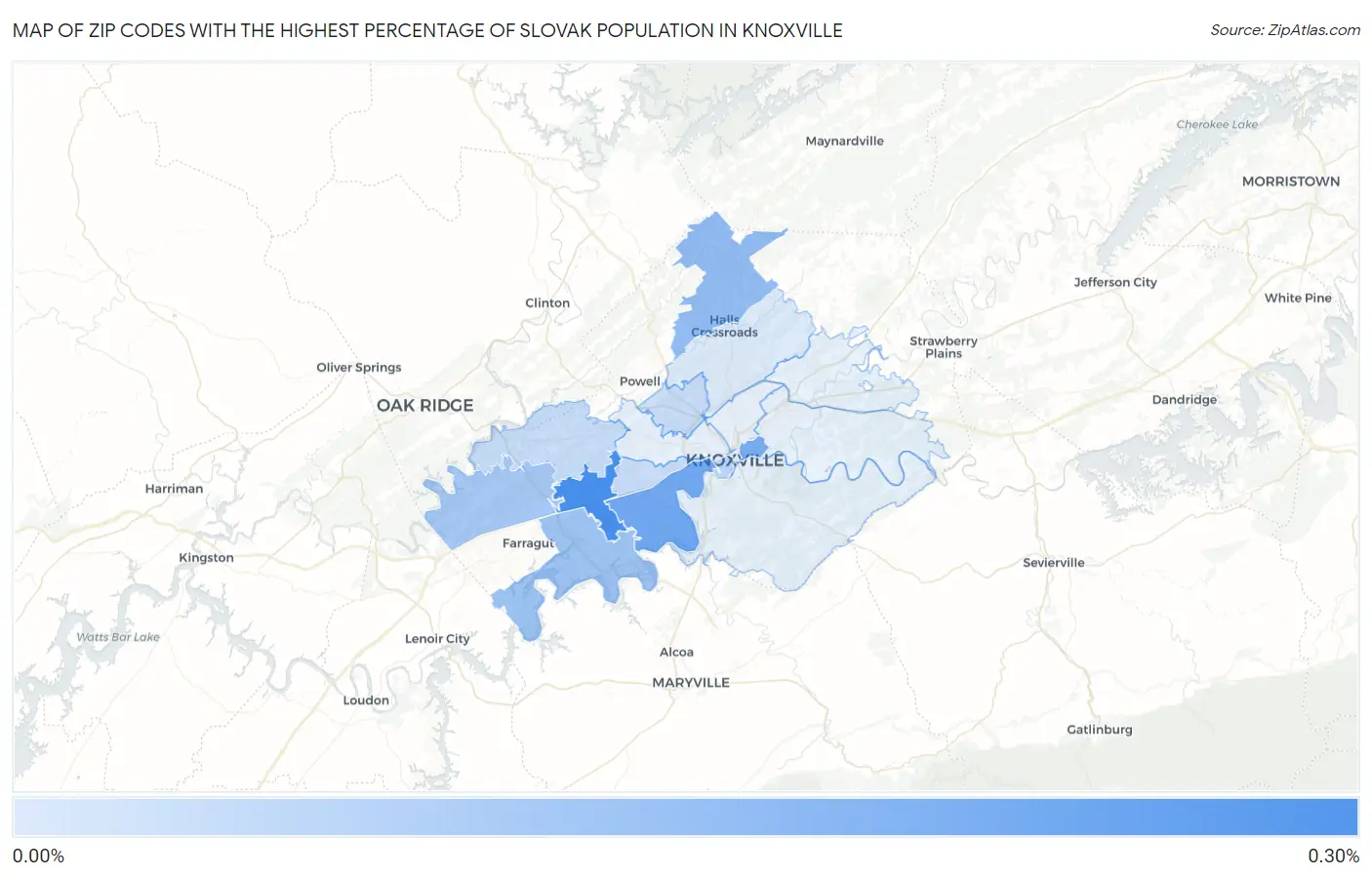 Zip Codes with the Highest Percentage of Slovak Population in Knoxville Map