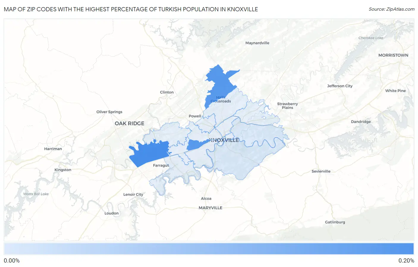 Zip Codes with the Highest Percentage of Turkish Population in Knoxville Map