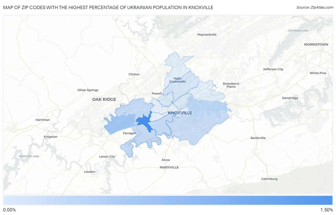 Zip Codes with the Highest Percentage of Ukrainian Population in Knoxville Map