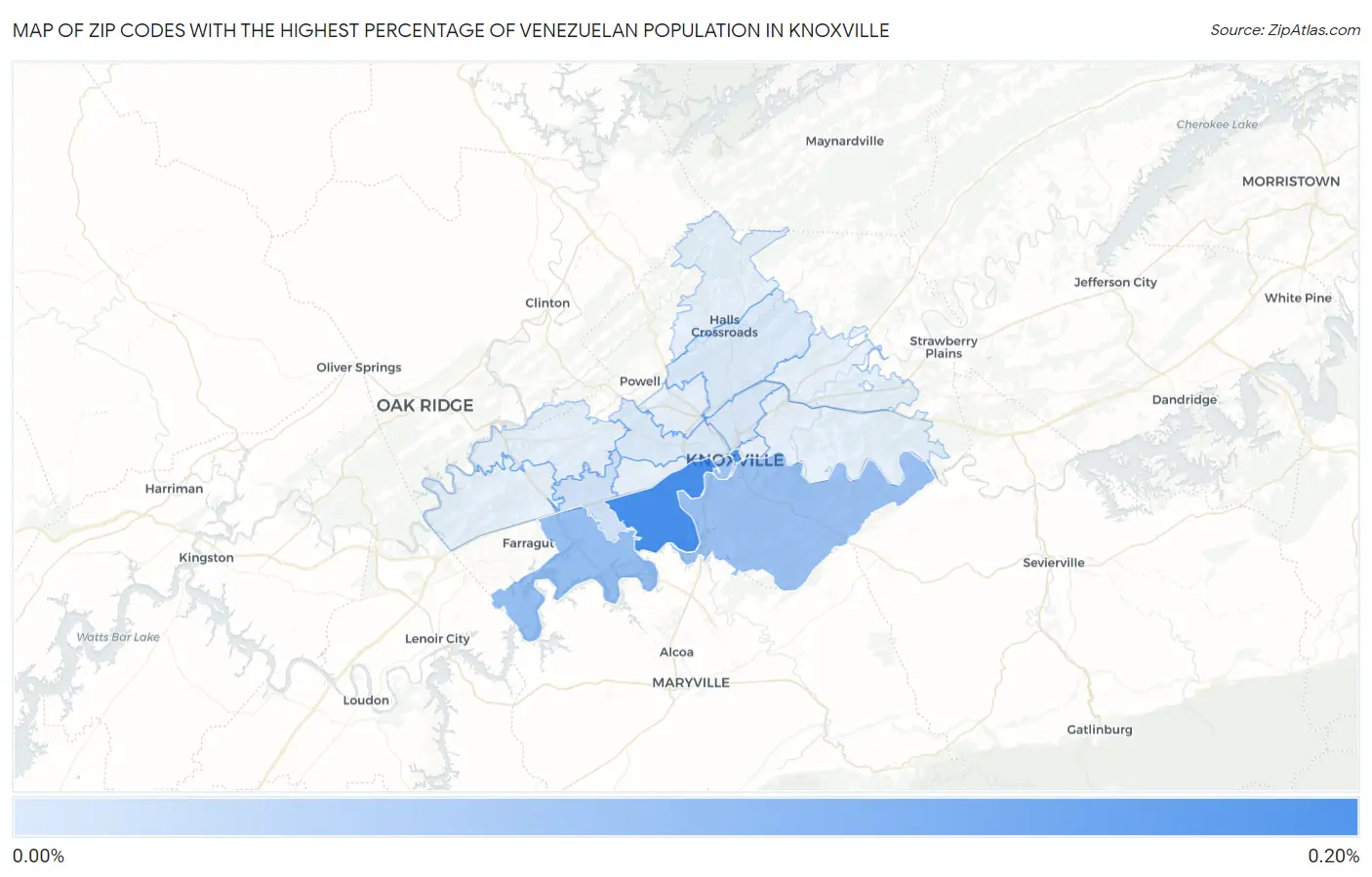 Zip Codes with the Highest Percentage of Venezuelan Population in Knoxville Map