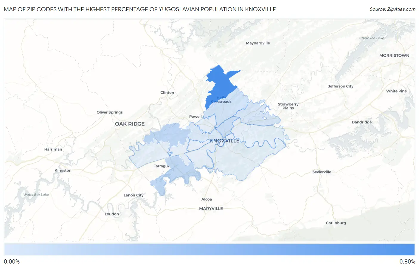 Zip Codes with the Highest Percentage of Yugoslavian Population in Knoxville Map