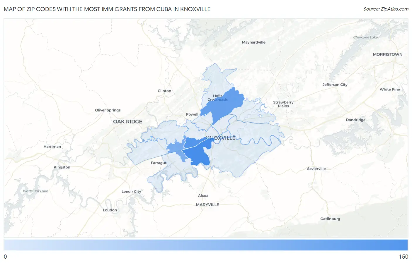 Zip Codes with the Most Immigrants from Cuba in Knoxville Map