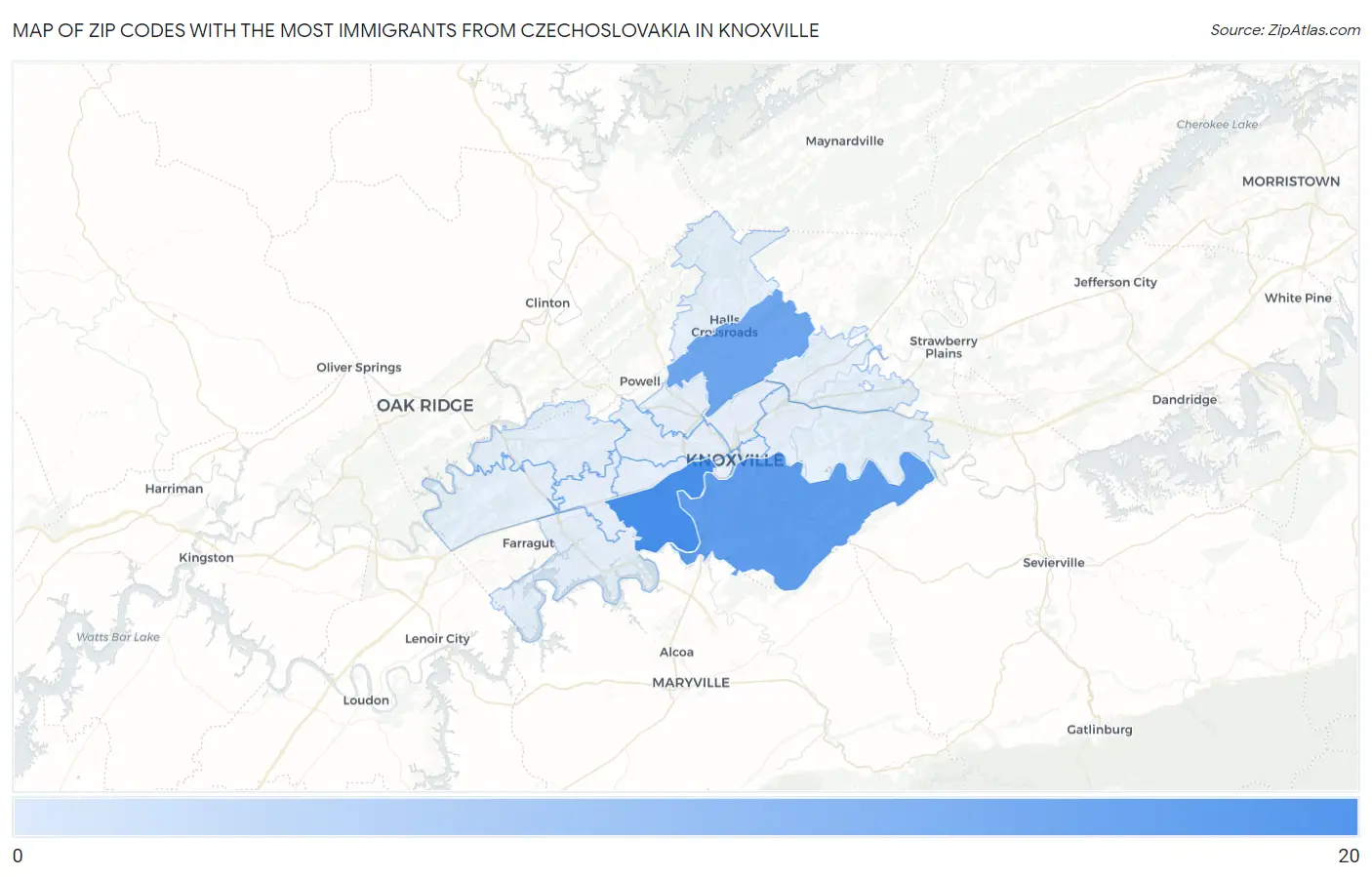 Zip Codes with the Most Immigrants from Czechoslovakia in Knoxville Map
