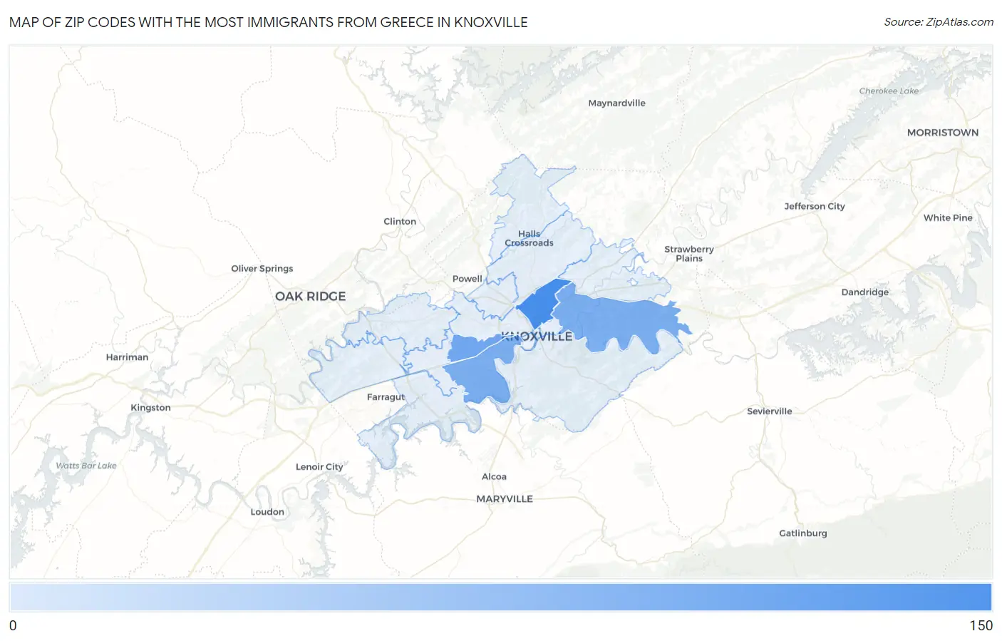 Zip Codes with the Most Immigrants from Greece in Knoxville Map