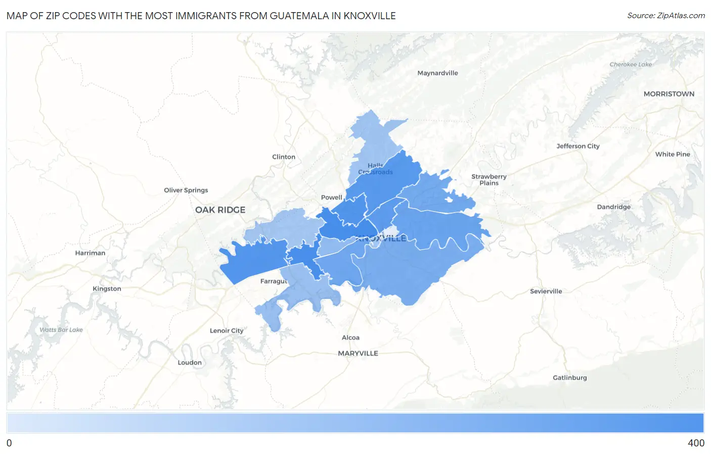 Zip Codes with the Most Immigrants from Guatemala in Knoxville Map