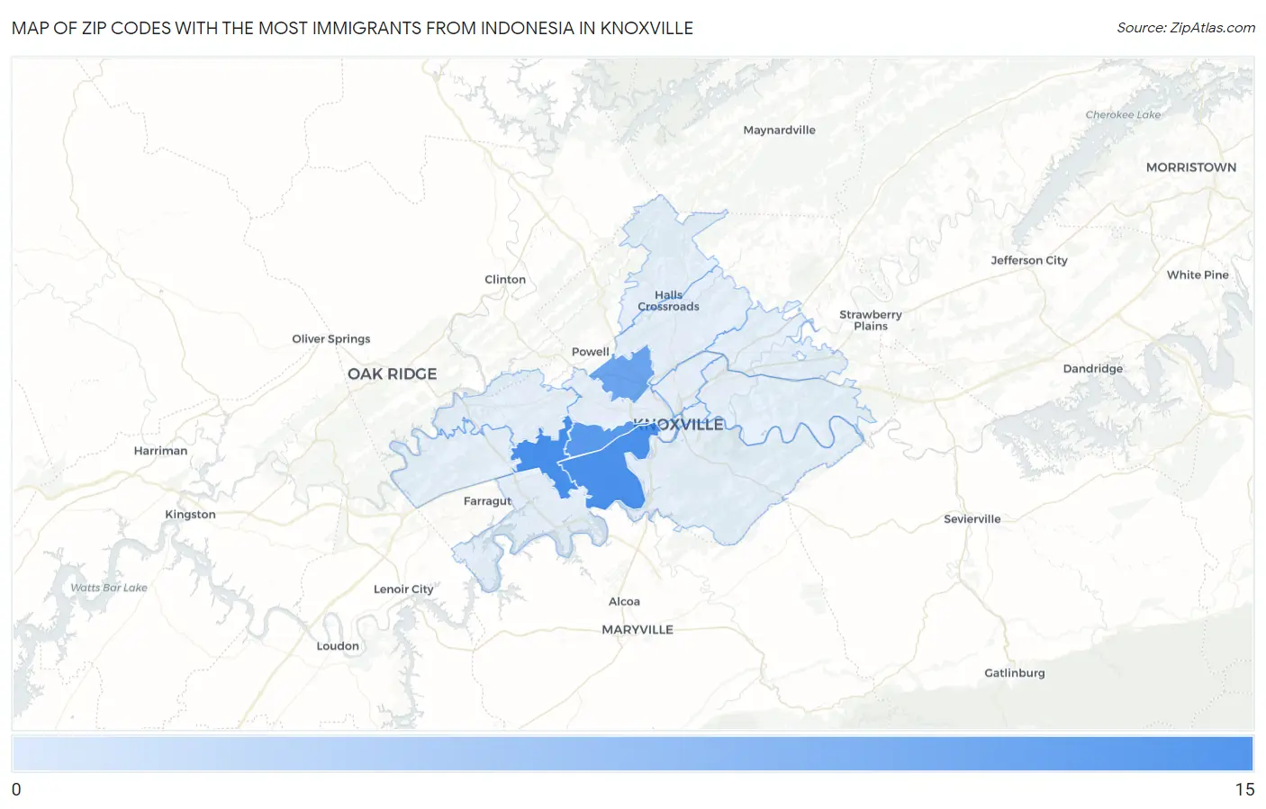 Zip Codes with the Most Immigrants from Indonesia in Knoxville Map