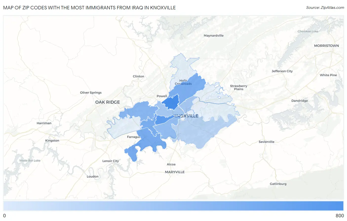 Zip Codes with the Most Immigrants from Iraq in Knoxville Map