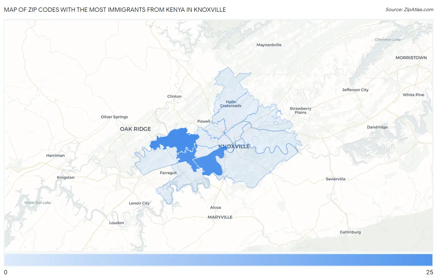 Zip Codes with the Most Immigrants from Kenya in Knoxville Map