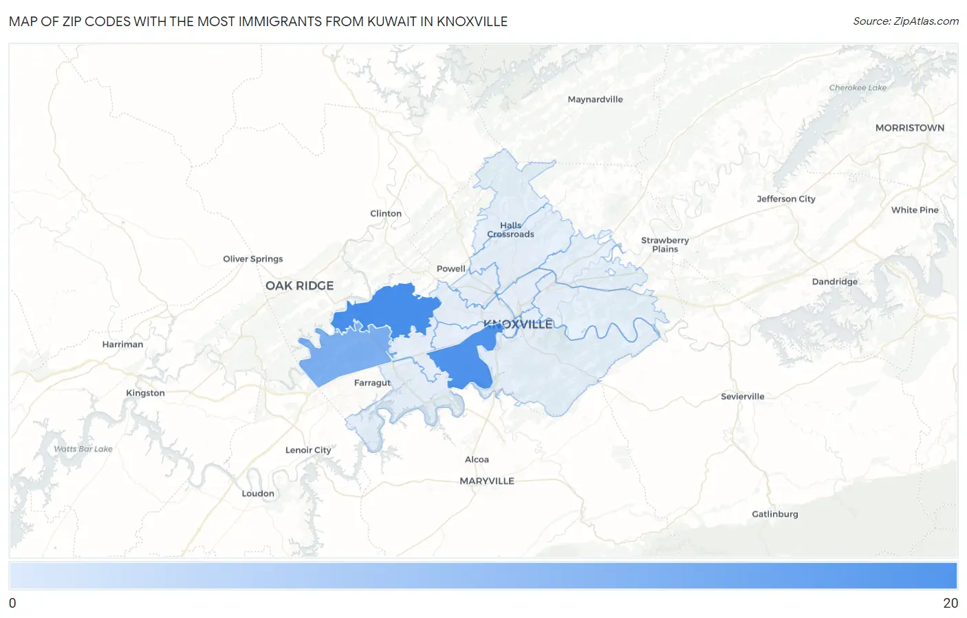 Zip Codes with the Most Immigrants from Kuwait in Knoxville Map