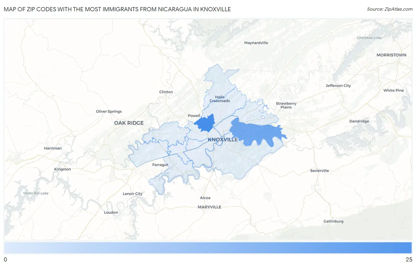 Zip Codes with the Most Immigrants from Nicaragua in Knoxville Map