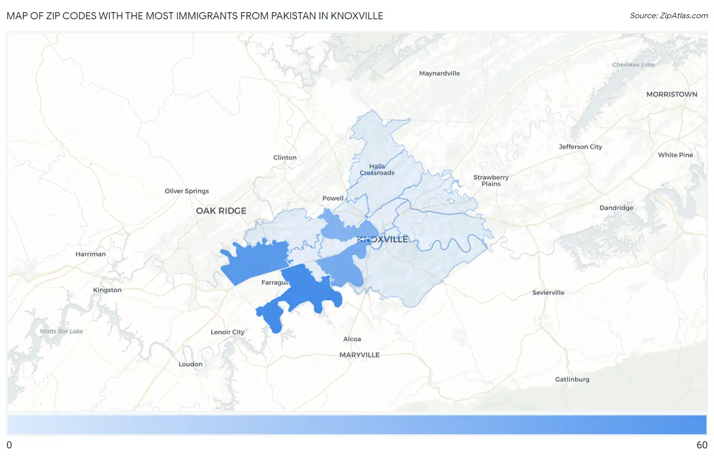 Zip Codes with the Most Immigrants from Pakistan in Knoxville Map