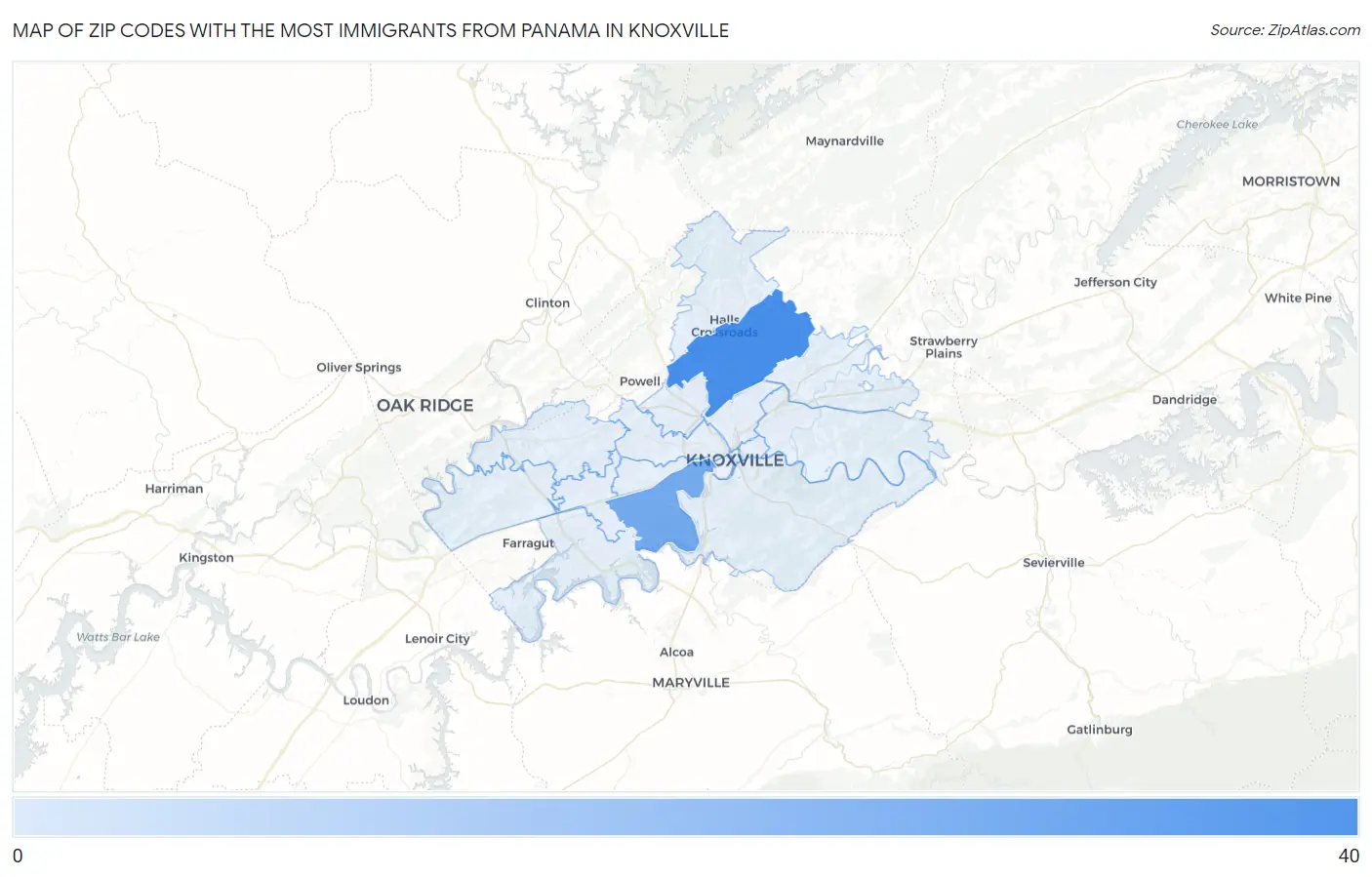 Zip Codes with the Most Immigrants from Panama in Knoxville Map