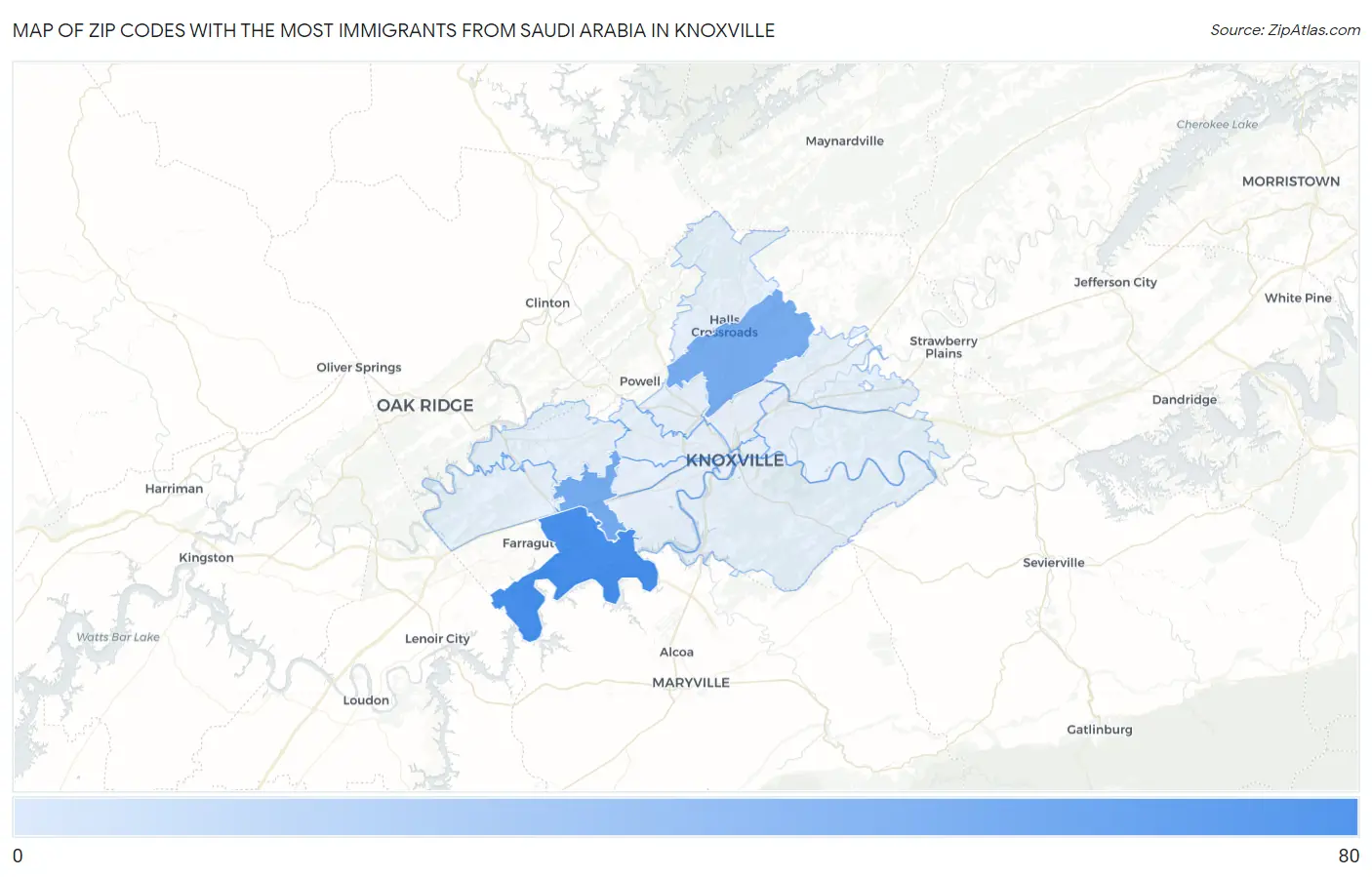 Zip Codes with the Most Immigrants from Saudi Arabia in Knoxville Map