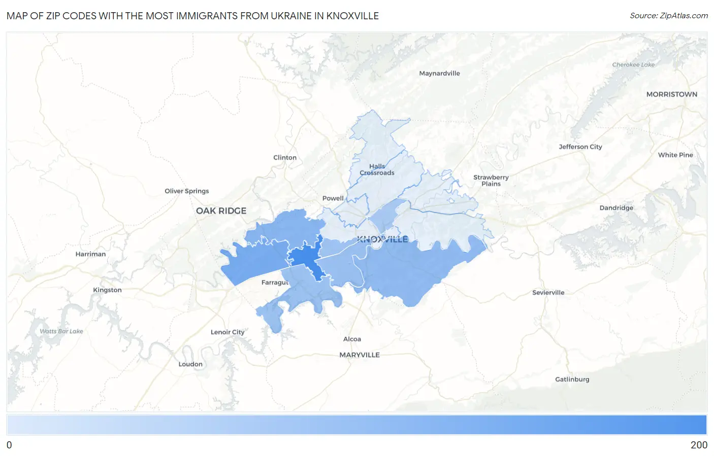 Zip Codes with the Most Immigrants from Ukraine in Knoxville Map