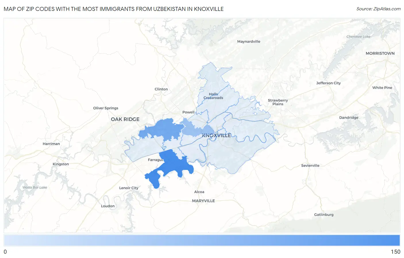 Zip Codes with the Most Immigrants from Uzbekistan in Knoxville Map