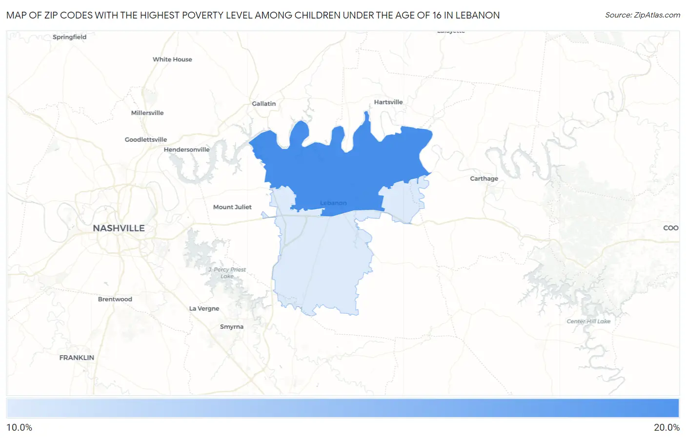 Zip Codes with the Highest Poverty Level Among Children Under the Age of 16 in Lebanon Map