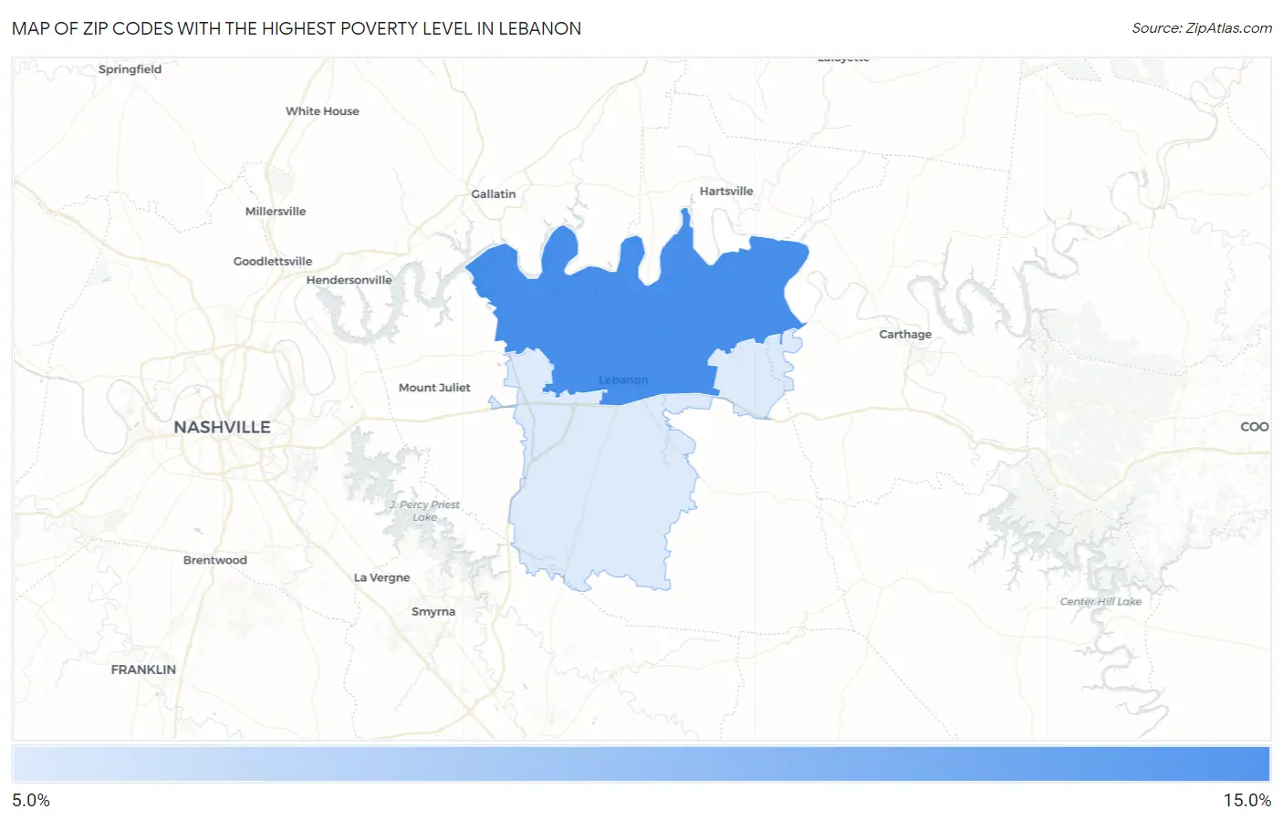 Zip Codes with the Highest Poverty Level in Lebanon Map